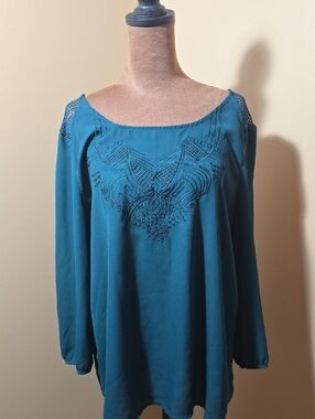 Maurices Teal Embroidered Long-Sleeve Tunic